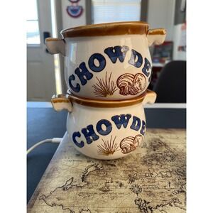 Set of 2 Small vintage Ceramic Chowder Bowls with Handles and Shell Design